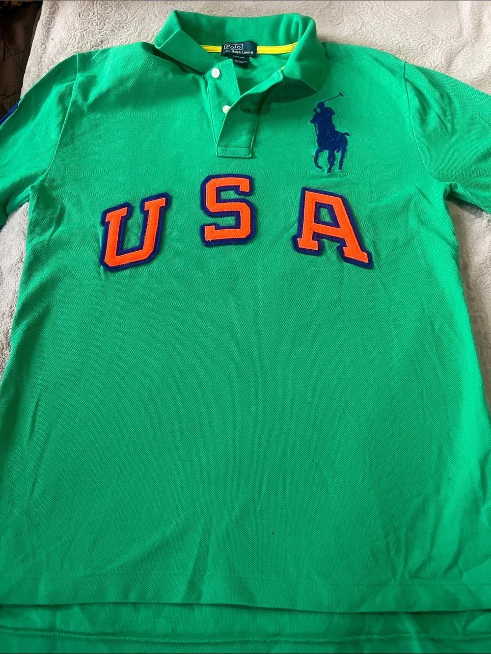 Polo by Ralph Lauren Bright Green USA Appliqué Polo with Blue Pony